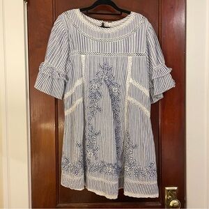 Free People Sunny Day Gingham Embroidered Boho Dress Sz SP, Blue/White